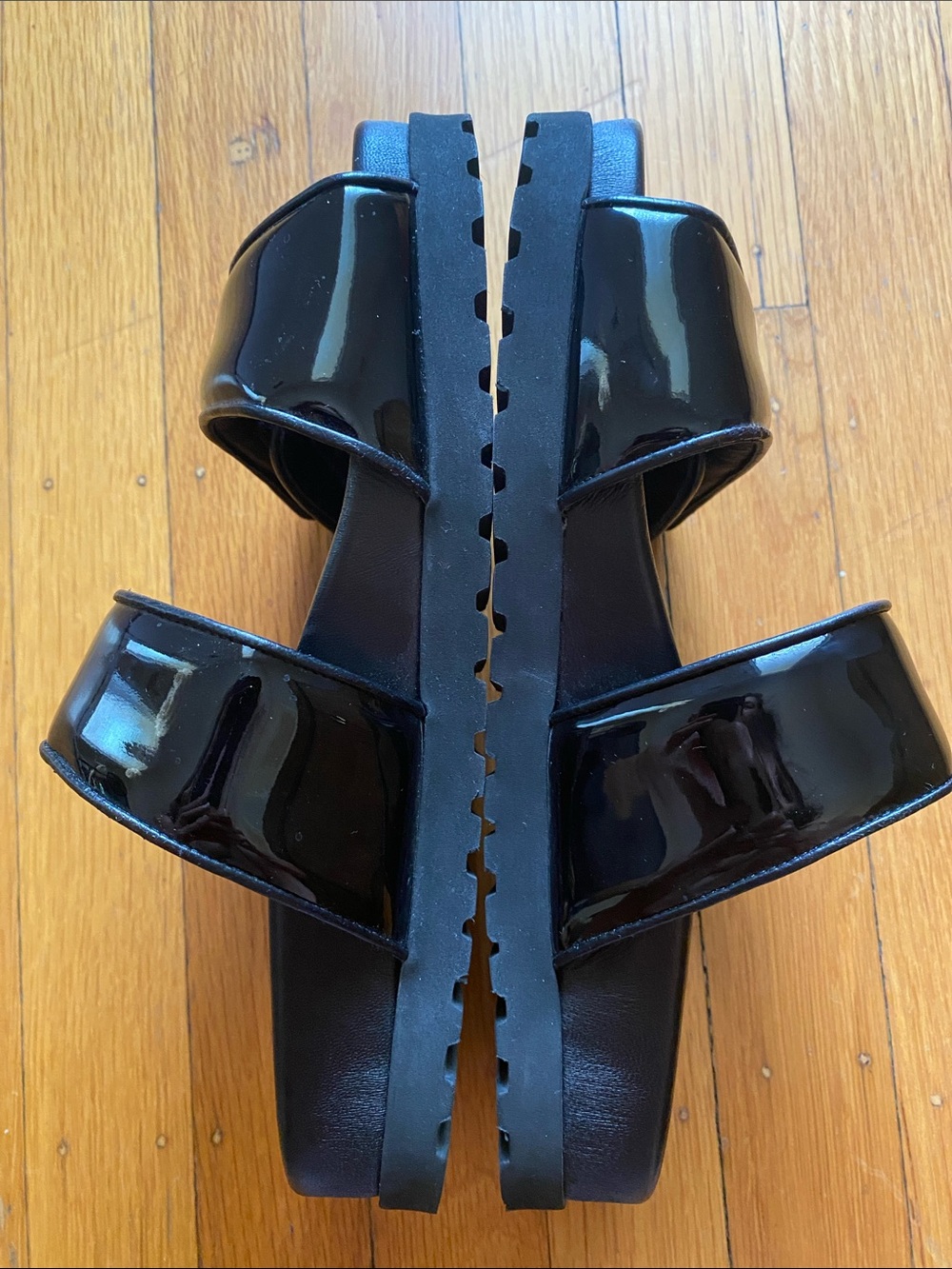 Gia Borghini Perni Black Patent Leather Lug Sole Slide Sandals Size 38 US 7 - Picture 5 of 13